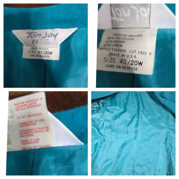 Vintage Blue Open Front Linen Blend Career Blazer - Picture 5 of 15